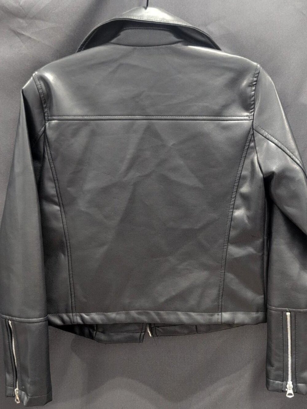 Ashley International Black Faux Leather Moto Jacket Small - Picture 2 of 12